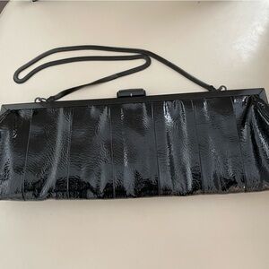 Sleek Black Shoulder Pattened Clutch